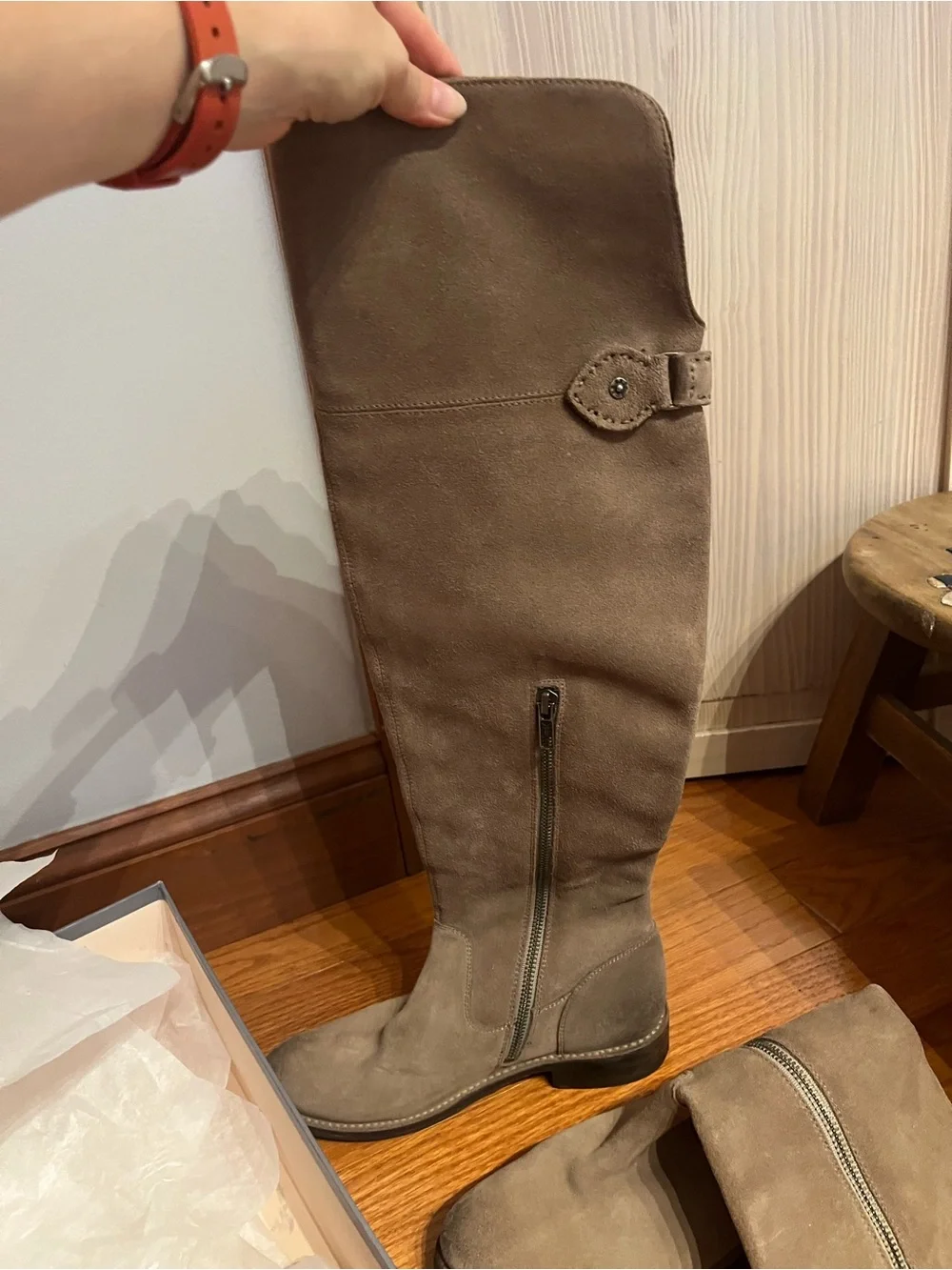 Frye Over-the-Knee Suede Boot in Taupe